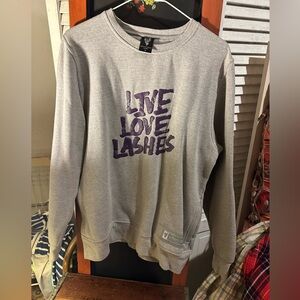 Gray Sweatshirt with Purple Text